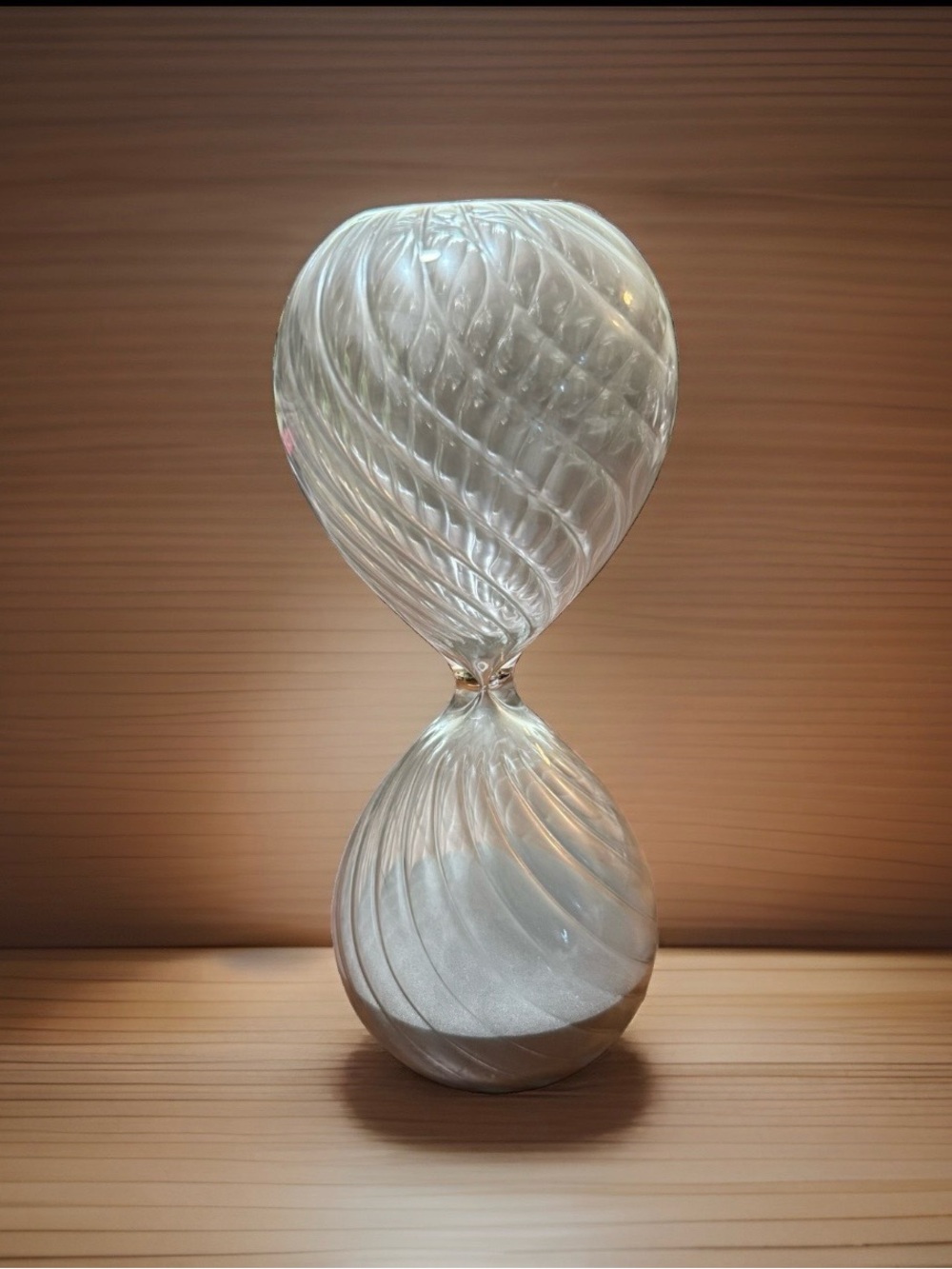 Vintage White Swirl Glass Hourglass Sculpture